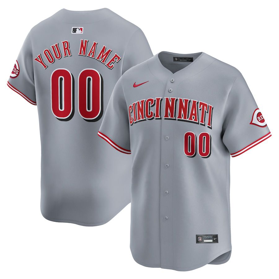 Men Cincinnati Reds Nike Gray Away Limited Custom MLB Jersey->->